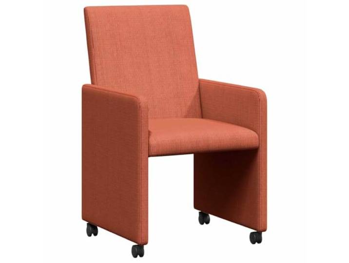 POUFGDR Esszimmerstühle mit Rollen, 2 Stück, Rot / Orange Cord, Sperrholz und Metall, gepolsterte Sitzfläche mit Schaumstoff, Rückenlehne, bewegliche Rollen, schmale Armlehnen