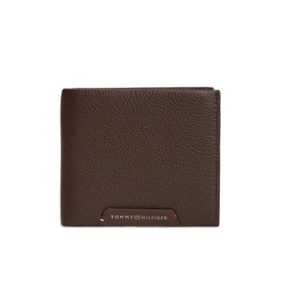 Geldbörse TOMMY HILFIGER "TH CORP CC FLAP AND COIN", Herren, dunkelbraun, Leder, Kleinlederwaren, Herren Geldbeutel, Portemonnaie mit Logoschriftzug