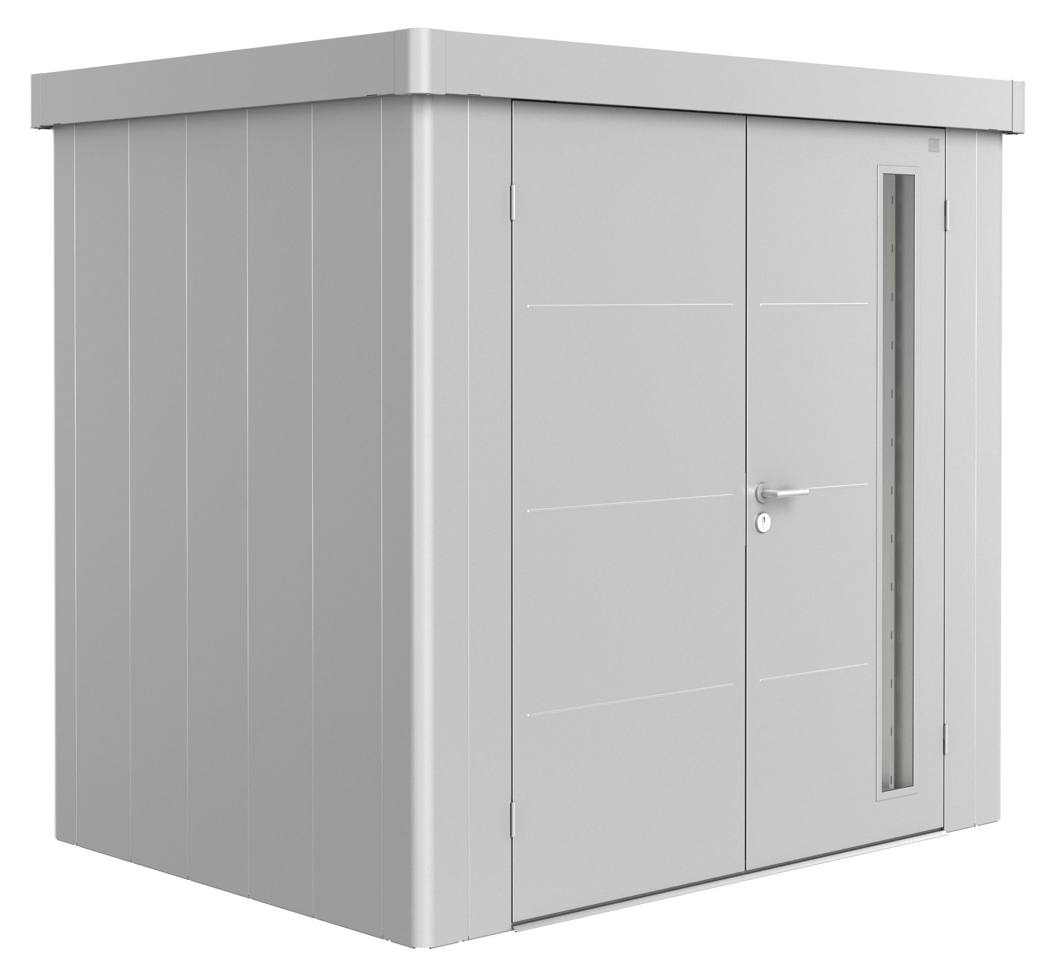 Biohort Neo, Metall-Holz-Schuppen, Doppel, Flachdach, Metallic-silber, Sperrholz, Metallic-silber