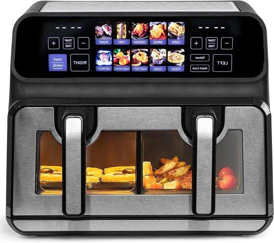 Sinaopus Dubbele Heteluchtfriteuse Airfryer XXL met Twee Manden, 10 Liter, Zwart