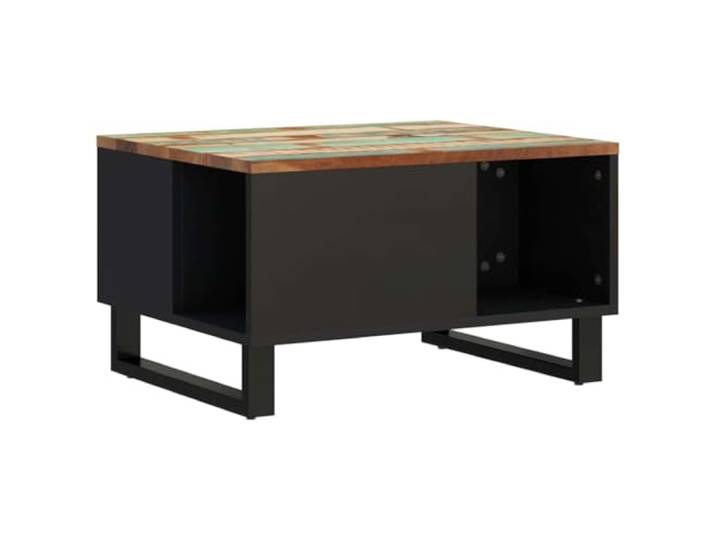 LASWWQMRF Couchtisch 60x50x35 cm Altholz Massivholz Sofatisch Stilvoller Beistelltisch aus buntem Recyclingholz mit stabilem Eisengestell für Wohnzimmer und Lounge.