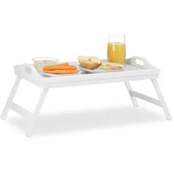 Relaxdays Klappbares Betttablett weiß Weiß