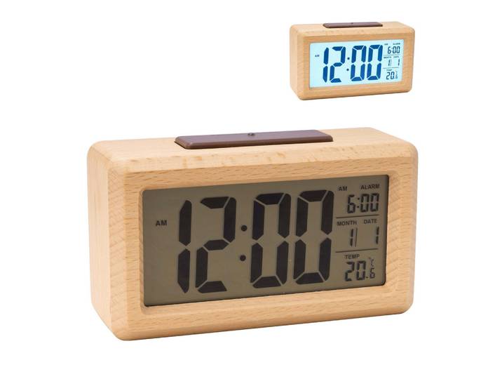 Relaxdays Wecker Natur digital Holz, Hellbraun, Holz, Kunststoff, 13.5x8x5 cm, Dekoration, Uhr, Wecker