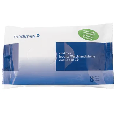 medimex GmbH Einmal-Waschhandschuhe feucht medimex classic plus 3D Antibac (8 Stück Softpack) antibakteriell 8M50104021