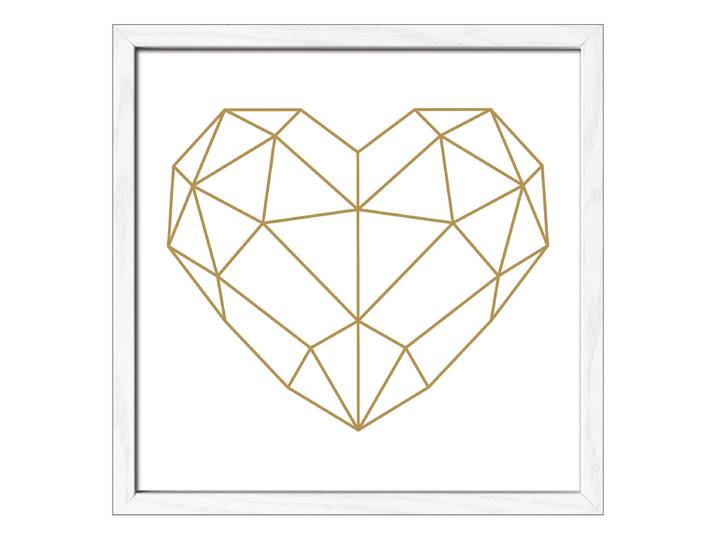 Holzbild Golden Polygon Heart Floatglas, MDF Gold/Weiß 33 x 33 x 1cm