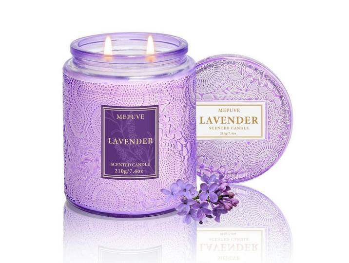 Duftkerze Lavendel Sojawachs 210g 2 Dochte, Flieder, Glas, 9 cm, Dekoration, Kerzen & Kerzenhalter, Duftkerzen