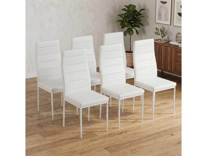 Mondeer lot de 6 chaises de salle à manger\, table de salle à manger\, groupe de sièges en similicuir\, blanc