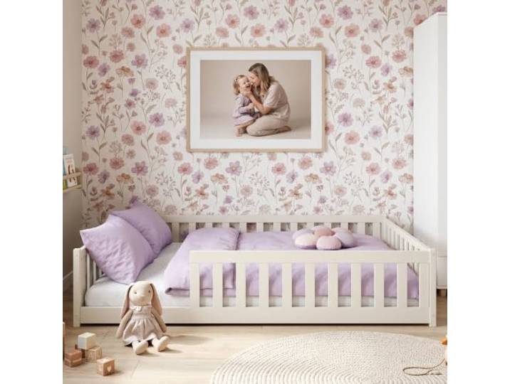 Kids Collective Montessori-Bodenbett 140x200 cm, Baumwolle, Rausfallschutz Lattenrost inklusive, Matratze optional, für Kinder und Jugendliche