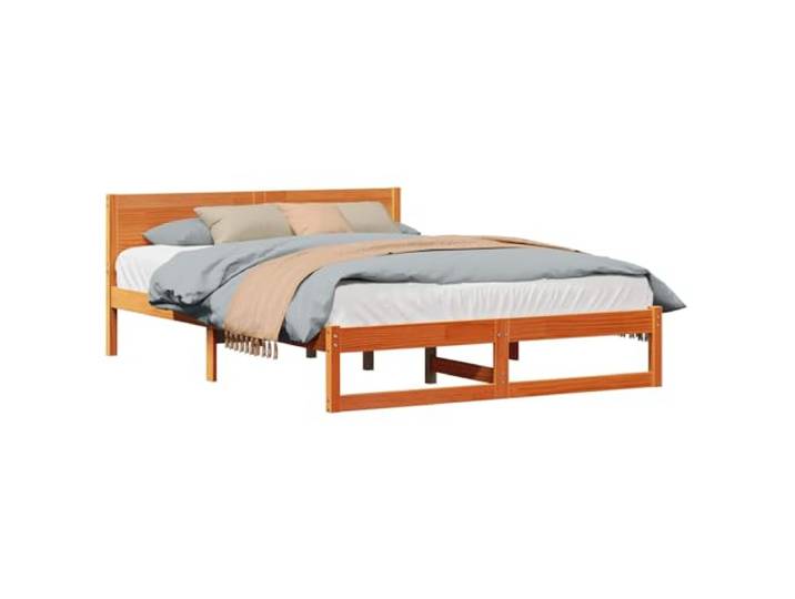 PUGYNBK Bettgestell mit Kopfteil Braun Wachs 160 x 200 cm Kiefer massiv, feste Lamellen, modernes Design, ohne Lattenrost, einfache Reinigung