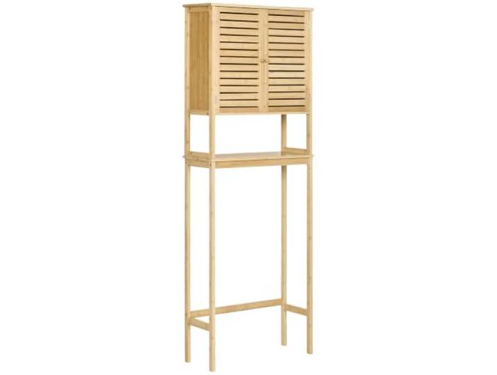 kleankin Étagère de Toilettes WC avec Placard 60 x 23 x 173 cm Bambou Meuble WC\, Dessus Toilette\, 2 Portes\, Étagère Ouverte
