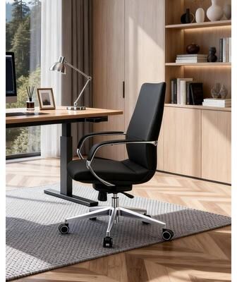 WESOME Luxury Leather Executive Office Chair with Silicone Leather, Reclining with Tilt Lock, Aluminum Base