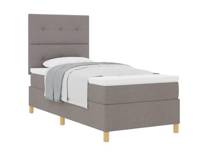 KKgypkn Boxspringbett 90x190 cm mit Matratze und verstellbarem Kopfteil Taupe, Stoffbezug, Taschenfederkern-Matratze, Holzlattenrost, mittlere Festigkeit, modernes Design