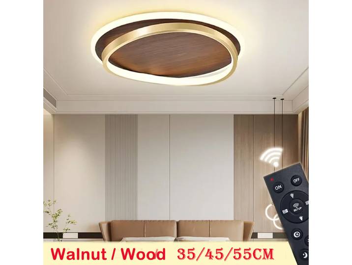 DAMIASMIL LED plafonnier moderne créatif rond noyer couleur bois plafonnier pour chambre étude Restaurant éclairage Lustre