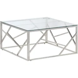 vidaXL Couchtisch Silbern Edelstahl und Hartglas