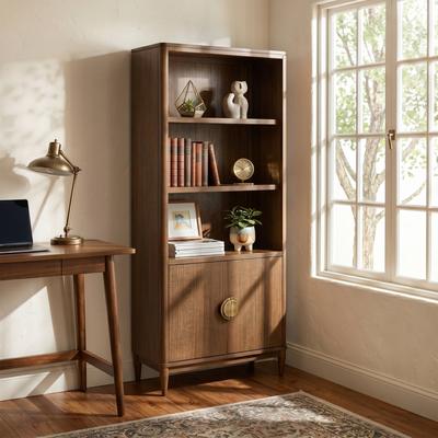 Furniture of America Mariey Mid-Century Modern Walnut Wood 3-Open Shelf Bookcase