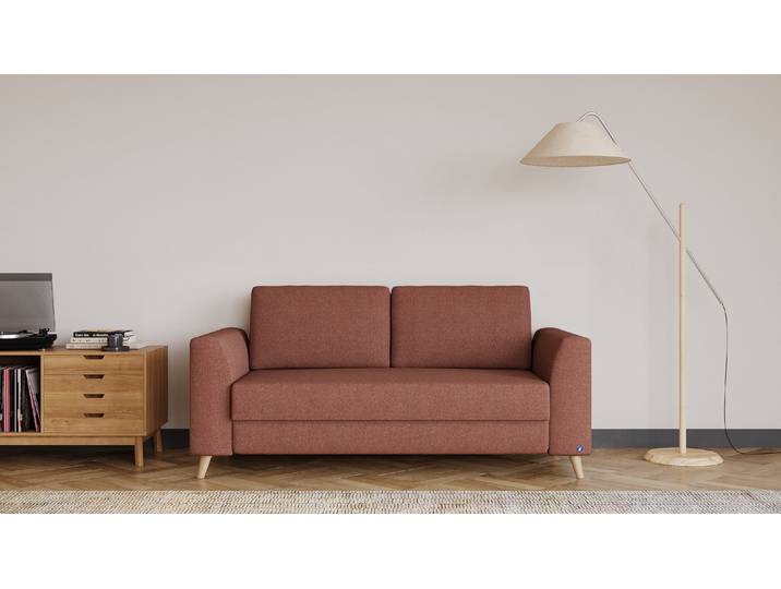 BRUNO Schlafsofa 140cm in Hazelnut Rot Braun Klassik stabiles Massivholz & Boxspringkomfort