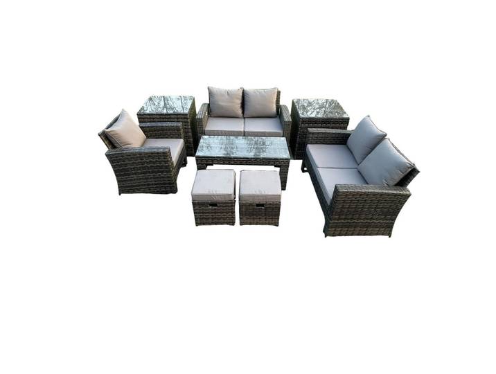 Fimous Gartenmöbel Set Polyrattan Dunkelgrau 7-Sitzer, Metall, rechteckig, Gartenmöbel, Gartengarnituren, Gartenmöbel-Sets