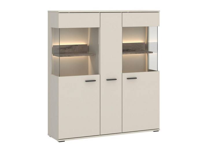Livetastic Highboard, Eichefarben, Beige, 8 Fächer, 115x133.7x37 cm, Kleinmöbel, Kommoden, Highboards
