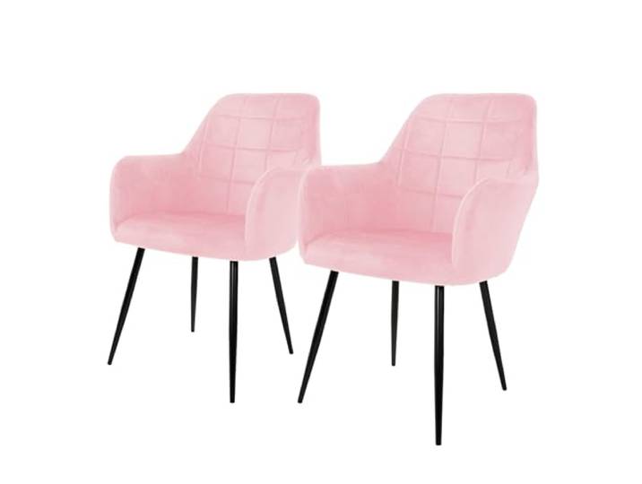 ECD Germany 2er Set Esszimmerstühle mit Rücken- und Armlehnen, Rosa, Küchenstühle mit Samtbezug, Polsterstühle mit Stahlgestell, Ergonomische Stühle für Esstisch, Wohnzimmerstühle Esszimmerstuhl