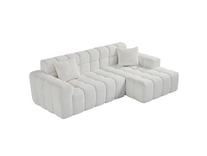 Canapé modulable en velours texturé algue blanc