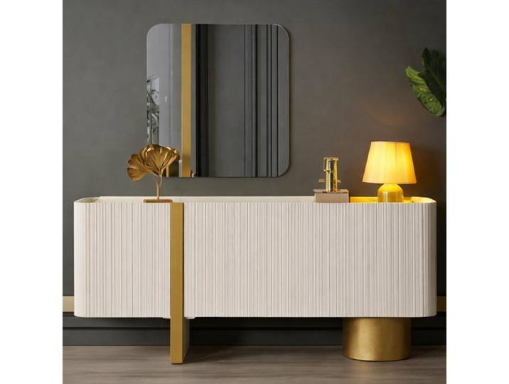 Xlmoebel Konsolentisch Elegantes Konsolen-Set mit großem Spiegel und goldenen Akzenten (Konsolen-Set, Konsolen-Set mit großem Spiegel), Made in Europa