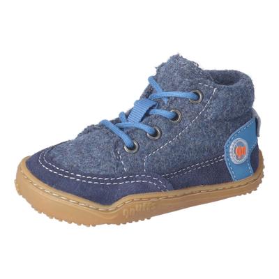 Barfußschuh QNUFFS "WEIDE", Mädchen, Gr. 28, Schurwolle, blau, Textil, Veloursleder, Schuhe Barfußschuh, Schnürschuh mit Namenschild an der Rückseite