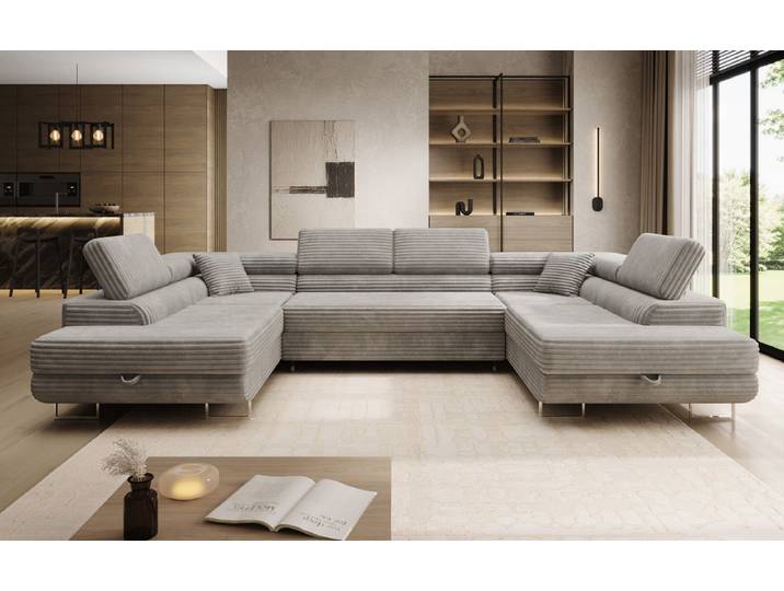 Designer Sofa Vigo mit Schlaf - und Klappfunktion in Cord - Sand - Cord - Luxusbetten24