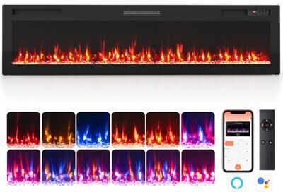 Costway 72 Inch Smart WiFi Electric Fireplace with Recessed and Wall Mounted