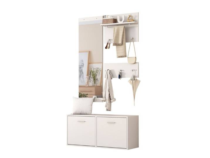 Ensemble de penderies ouvertes lot de 4 pièces comprenant un miroir et un meuble à chaussures. Blanc 90 × 30 × 41 5 cm