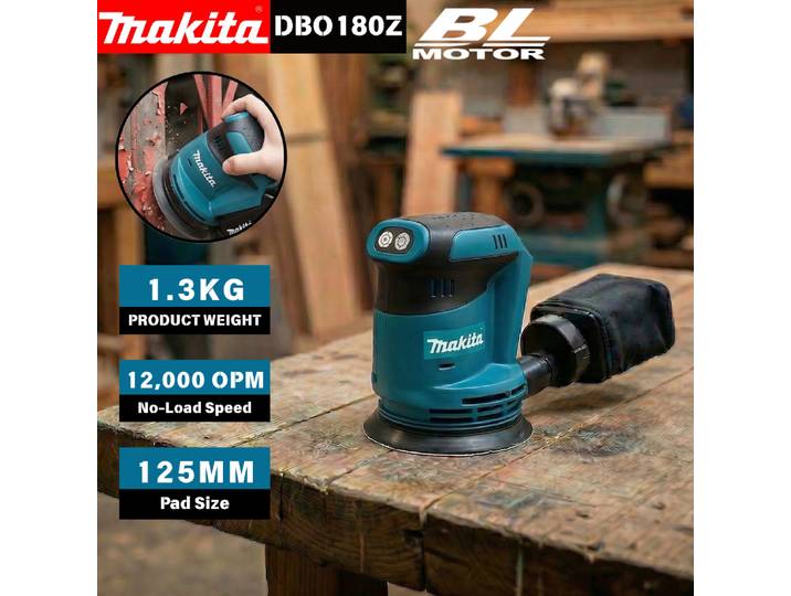 Ponceuse orbitale aléatoire sans fil Makita 18V sans balais, rechargeable, pour le ponçage du bois, le ponçage de la mastic et le polissage (outil nu)