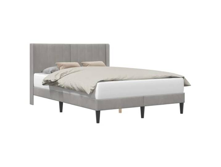 HMDNGOUT Samtbett 120x200 cm hellgrau mit Kopfteil, modernes Bettgestell aus Samt und Sperrholz, stabiles Lattenrost-Design mit gekreuzten Beinen