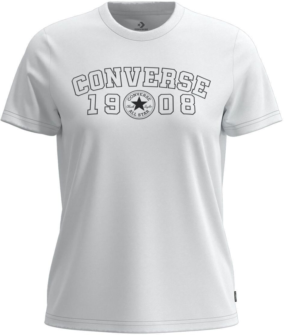 T-Shirt CONVERSE "1908 TEE", Damen, Gr. XS, weiß 10a, Obermaterial: 60% Baumwolle, 40% Modal, normal, Rundhals, Shirts T-Shirt, mit Rundhalsausschnitt, aus Baumwolle und Modal, normale Länge weiß 10a XS