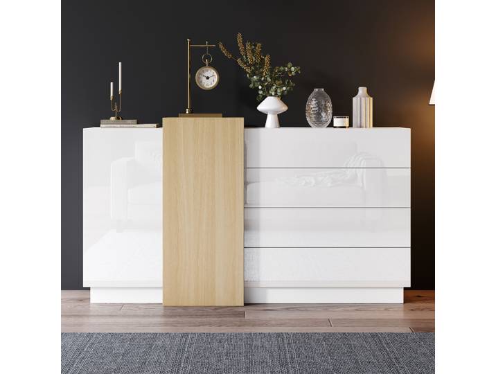 Buffet blanc brillant au design moderne et minimaliste, armoire de salle à manger multifonctionnelle avec espace de rangement, armoire de rangement robuste