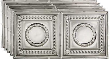 Fasade FASÄDE Rosette Decorative Vinyl 2ft x 4ft Glue Up Ceiling Panel in Brushed Aluminum (5 Pack)
