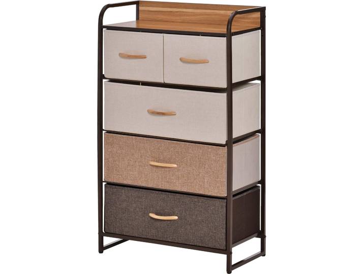 HOMCOM Kommode, Sideboard mit 5 Faltbaren Stoff-Schubladen, Griff für Wohnzimmer