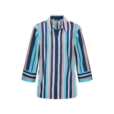 Hemdbluse GOLDNER "Blusenshirt mit Streifenmuster", Damen, Gr. 50, blau (blau, gestreift), Obermaterial: 100% Polyester PES., figurumspielend, Blusen Hemdbluse, Umschlagmanschette