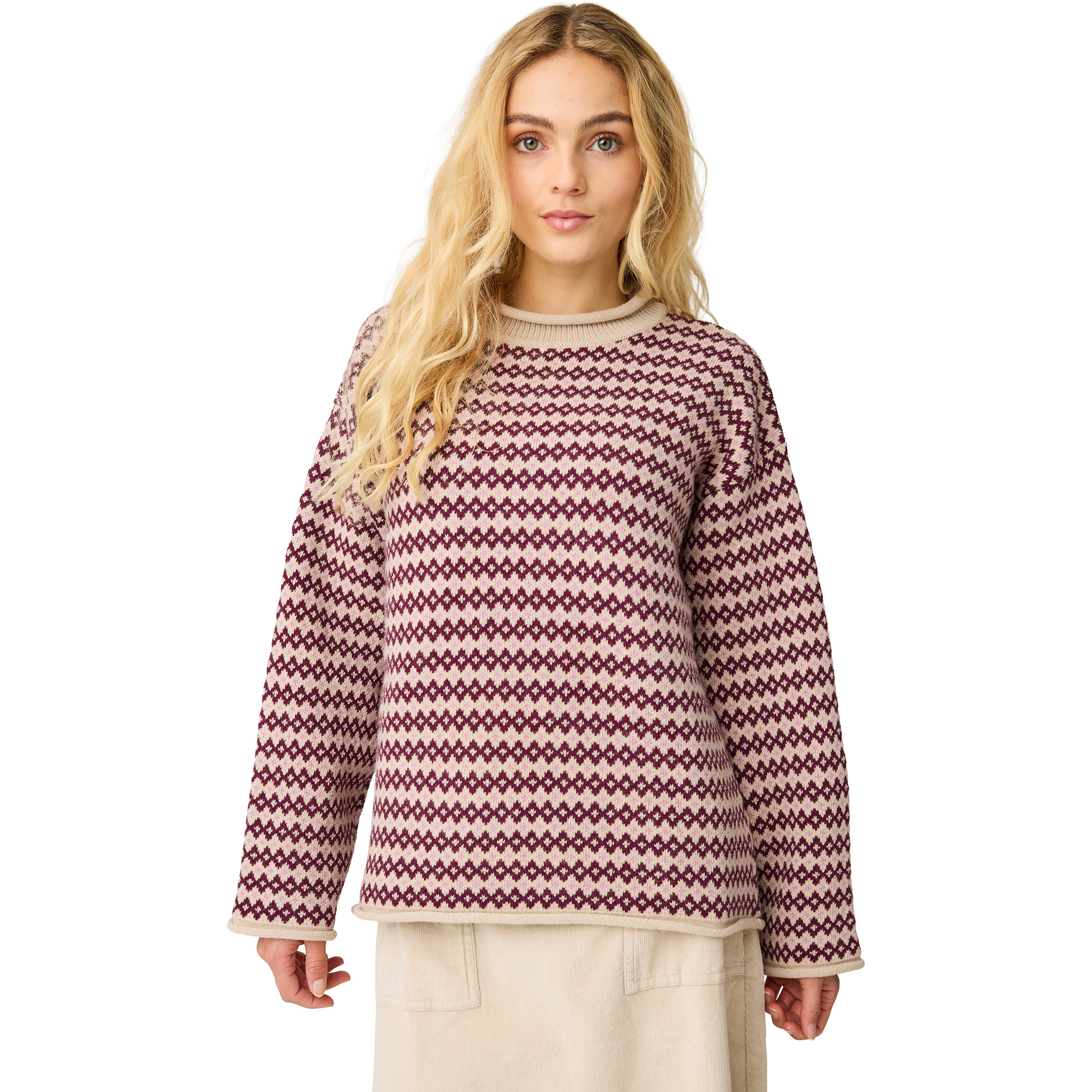 KnowledgeCotton Apparel Lambswool Jacquard Roll-Edge Damen Pullover rot Größe S Lifestyle Hautfreundlich