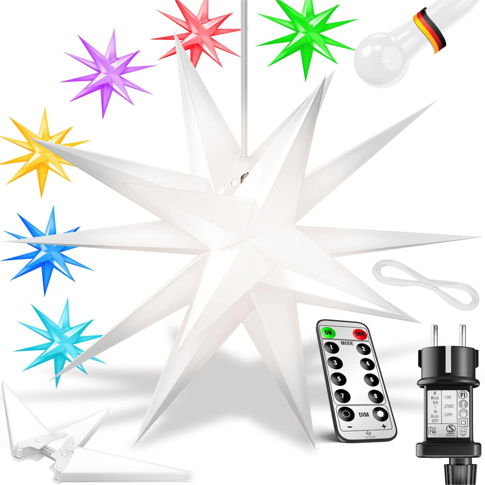 KESSER® Leuchtstern 3D, LED Weihnachtsstern mit Timer für innen und außen, Adventsstern Beleuchtet hängend Stern + Warmweiß Licht