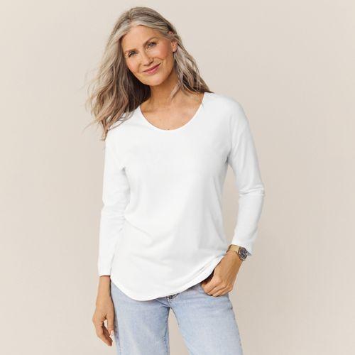 Fließendes Shirt mit Ballettausschnitt für Damen, Damen, size: regular, Weiß, Baumwoll-Mischung/Baumwolle Modal, by Lands' End