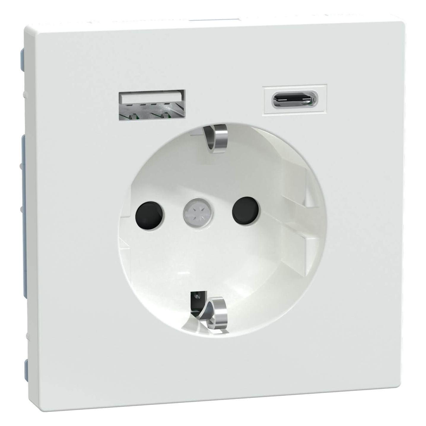 Schneider Electric Schuko Steckdose mit USB Ladegerät, Lotosweiss, System Design (MEG2367-6035)