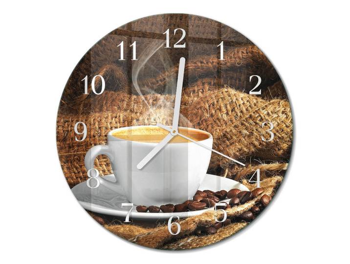 Tulup Wanduhr fi30 cm - Kaffeebohnen, Braun, Glas, Rund, 30x30x0.4 cm, Dekoration, Uhren, Wanduhren