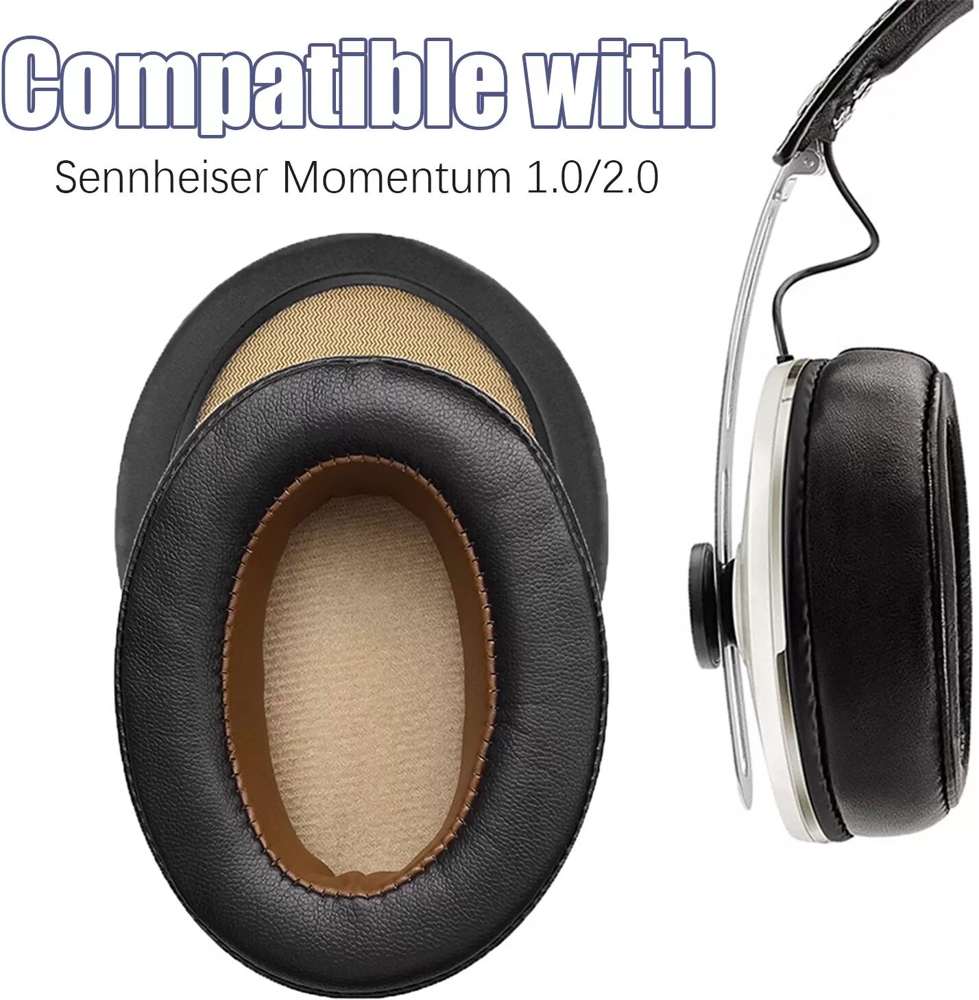 INF 1 Paar PU-Leder-Ohrpolster, kompatibel mit Sennheiser Momentum 1.0/2.0, weich, schallisolierend und einfach zu montieren