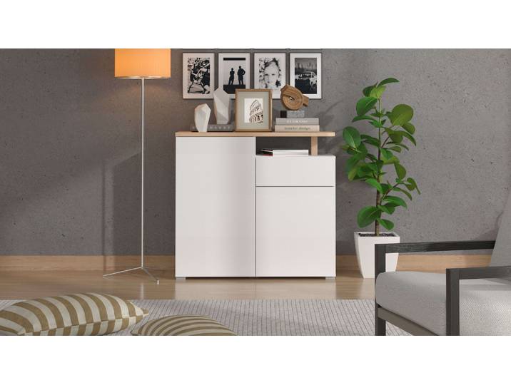 Kommode HOME AFFAIRE Aterno Sideboard, Anrichte , weiss (weiß, natur), B:102,5cm H:94cm T:40cm, Sideboards, Kommode, Breite 154 cm, mit Push-to-Open Funktion