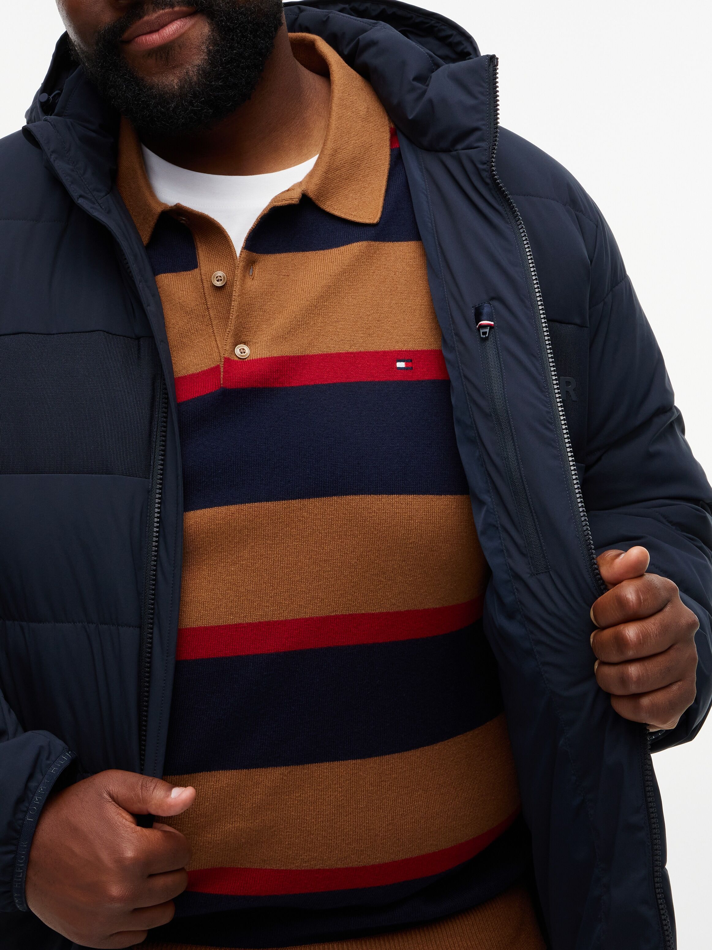 Steppjacke "BT-DETACH HOODED BRANDED", Herren, Gr. 4XL, blau (navy blau), Web, Obermaterial: 100% Polyester. Futter: 100% Polyester. Füllung: 100% Polyester, TOMMY HILFIGER BIG & TALL, regular fit, elastischer Bund, Jacken Steppjacke, Grosse Grössen, norm