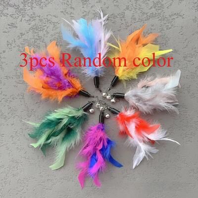 Inspire Select DIY Feather Replacement Cat Teaser Toy Refills Interactive Cat Wand Accessories For Hunting, Exercise & Play 3 Pcs Random Color