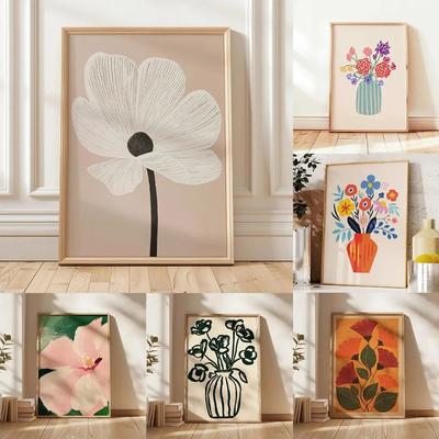 Uplift Treasures Retro Beige Floral Line Canvas Wall Art 8 15.75 23.62 In