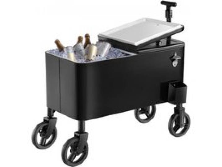 VEVOR Kühlwagen Getränkewagen 75,71 L bis zu 50 Flaschen/110 Dosen, Beistellwagen für Terrassenpartys und Bars mit Kor Teleskopgriff & Flaschenöffner & Kronkorkensammler, Getränkekühler Schwarz