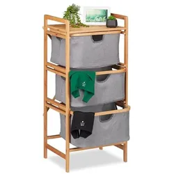 relaxdays Wäschesortierer Bambus mit 3 Fächern 96 x 44 x 34,5 cm braun