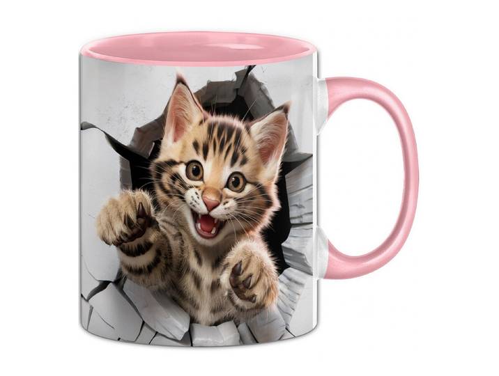 Trendation Tasse 3D Kätzchen Tasse Geschenk Kätzchen Durchbruch Wand Spruch Geschenki