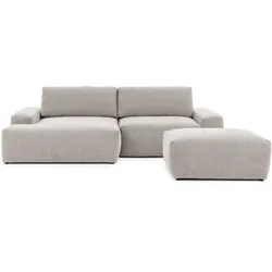 ECKSOFA inkl. Hocker Lennon aus Beige Strukturstoff mit Schlaffunktion und Bettkasten